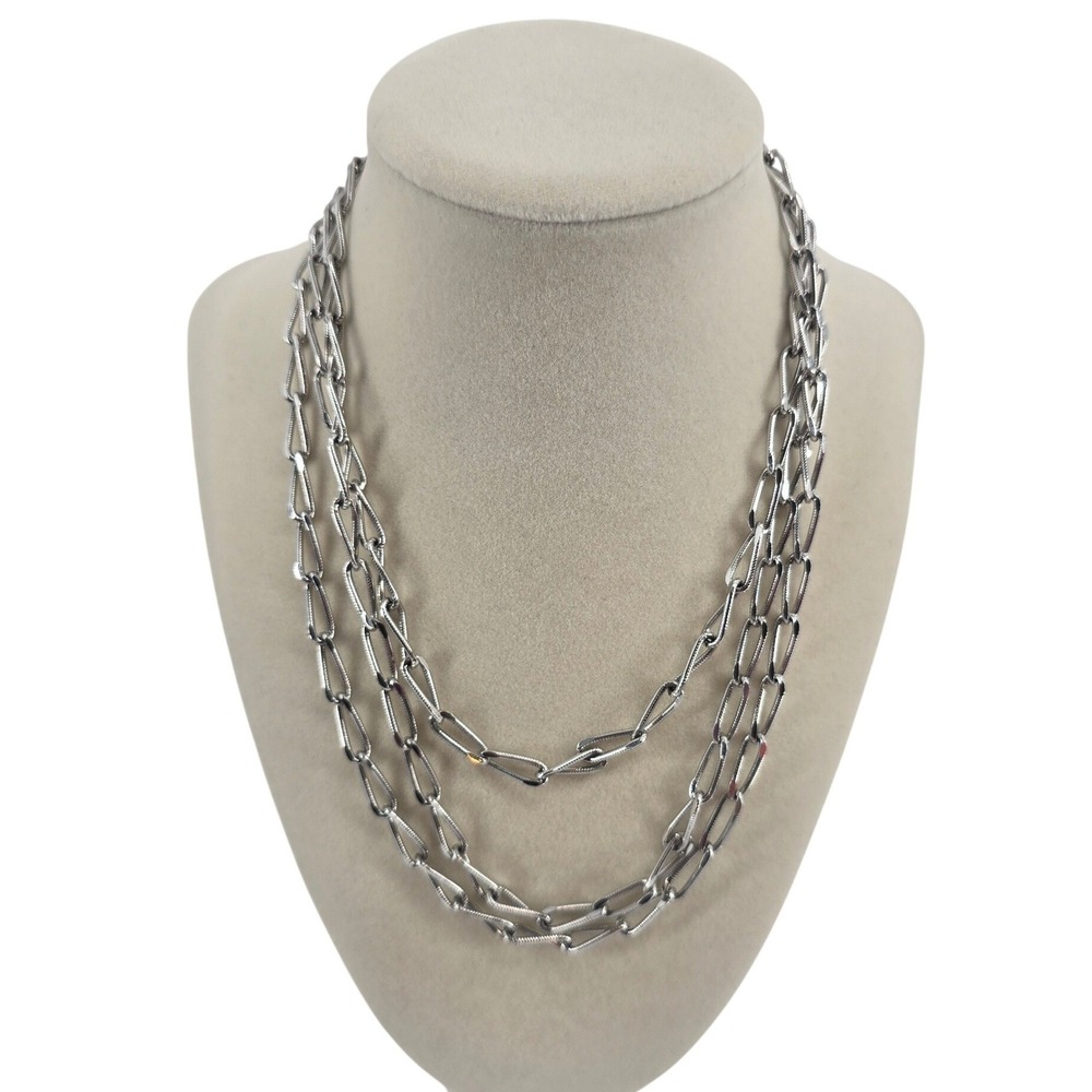 Trifari Necklace Womens OS Long Layered Paperclip Chain Silver Tone EUC